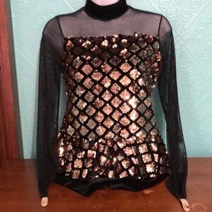Black & gold, velvet & sequin dance costume
